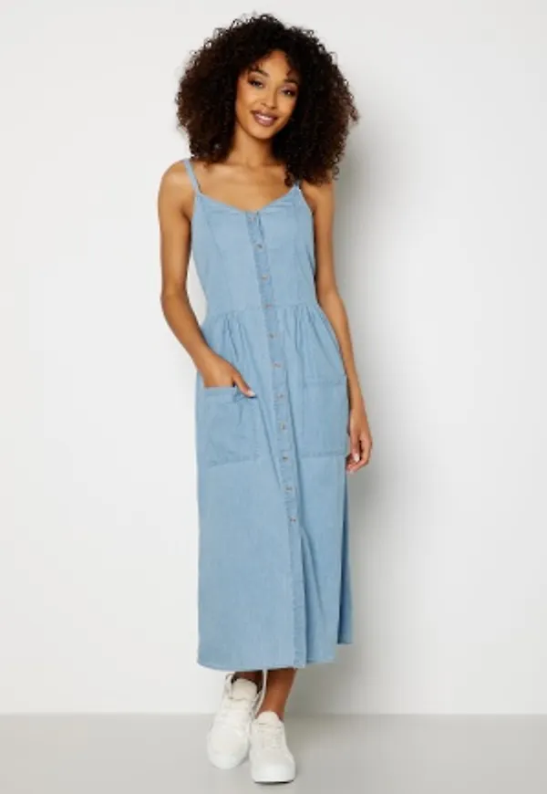 VILA Zia Fanzi Strap Midi Denim Dress Light Blue Denim 36