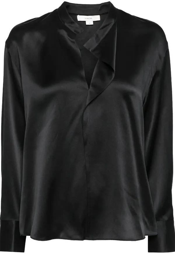 Vince draperad sidenblus - Svart