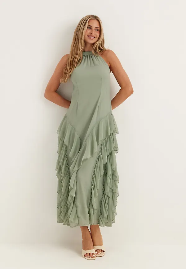 Visella Halterneck Flounch Dress – Bubbleroom