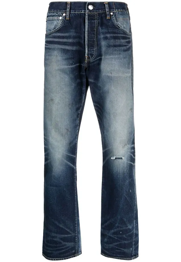 visvim straight-jeans med slitning - Blå