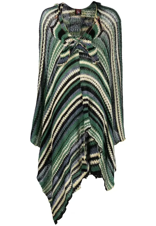VITELLI stickad lång poncho - Grön