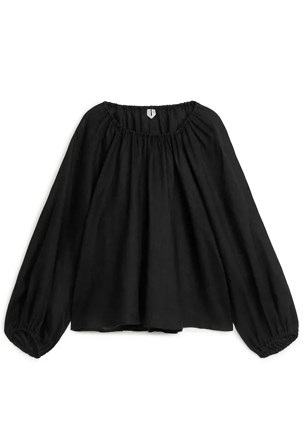 Voluminous Linen Blouse - Black