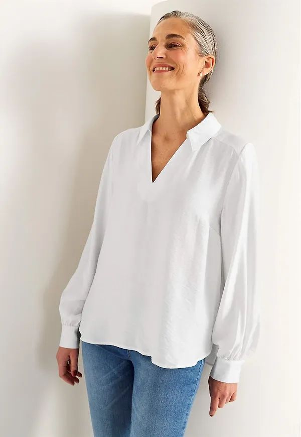 Vävd blus med vida ärmar