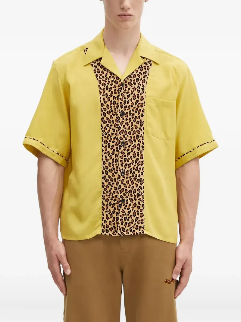 WACKO MARIA skjorta med leopardmönstrad panel - Gul