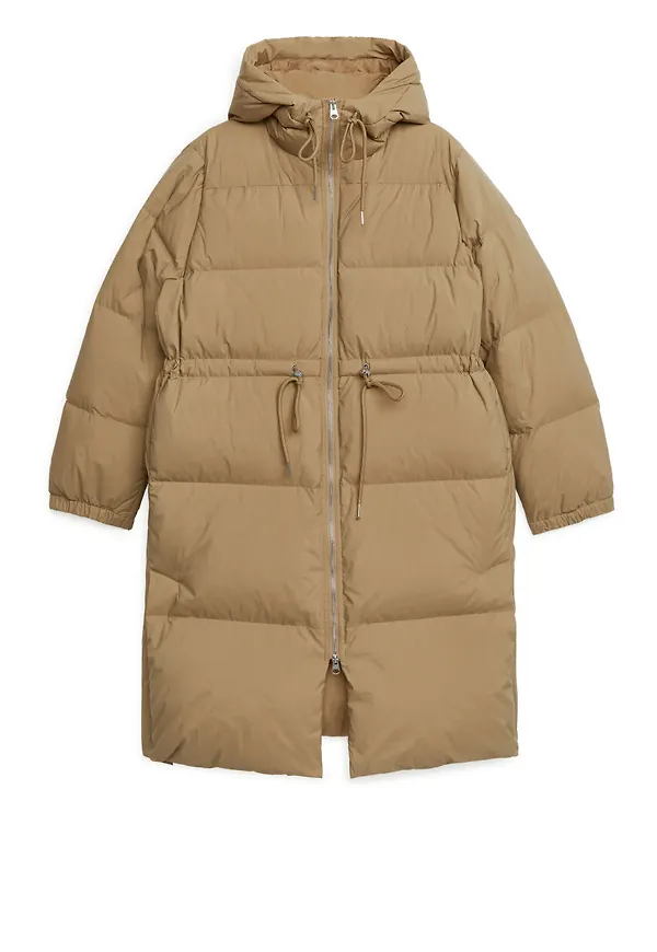 Waisted Down Coat - Beige