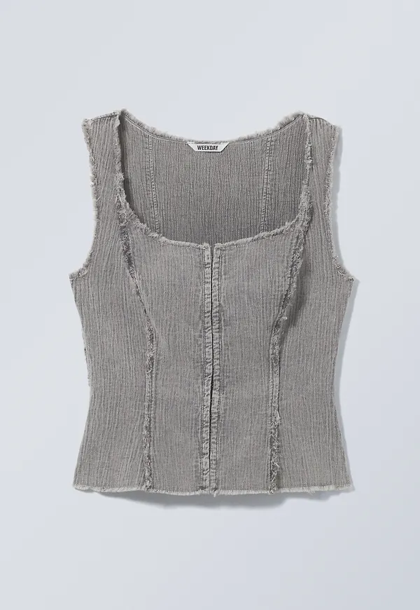 Washed Square Neck Twill Top