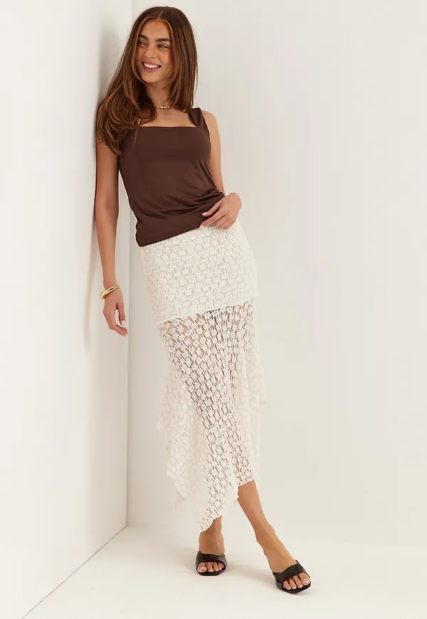 Waterfall Asymmetric Lace Skirt