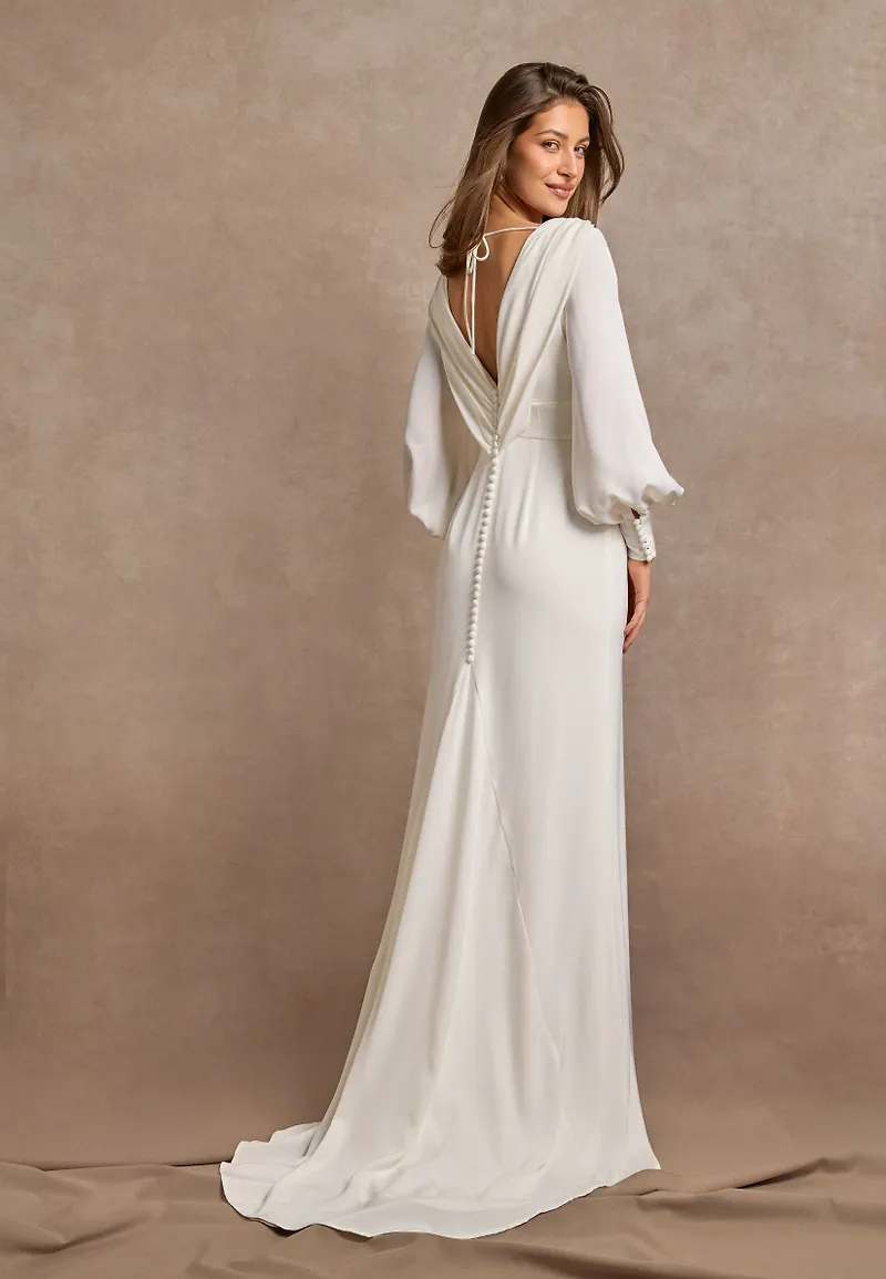 Waterfall Back Satin Wedding Gown