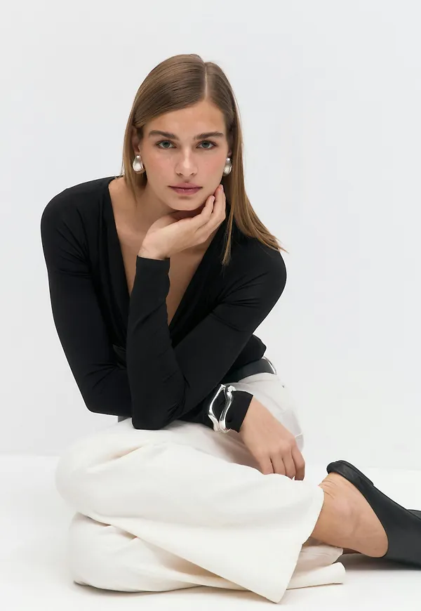 Gina Tricot - Waterfall top - Långärmade toppar - Svart - XS - Dam