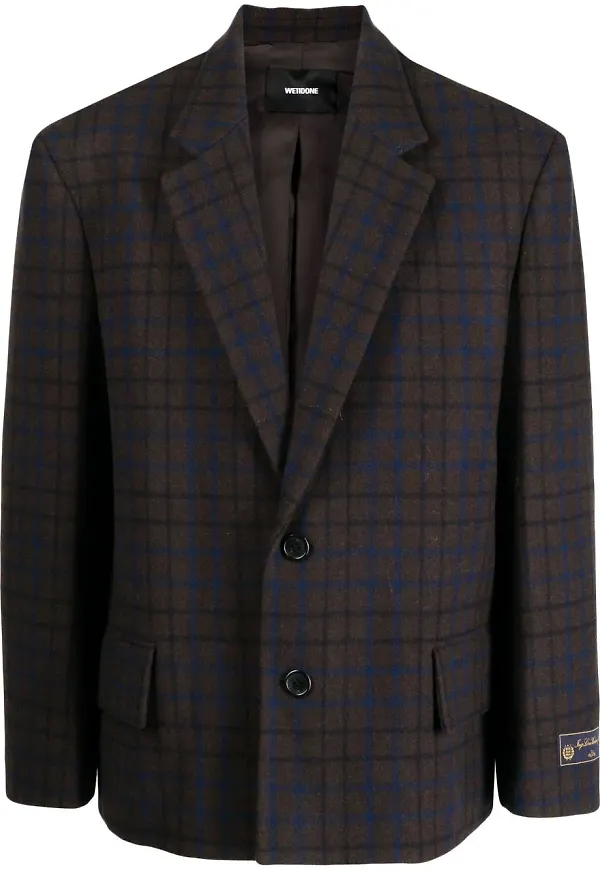 We11done rutig enkelknäppt blazer - Brun