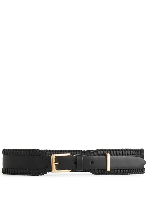 Whipstitch Leather Belt - Black