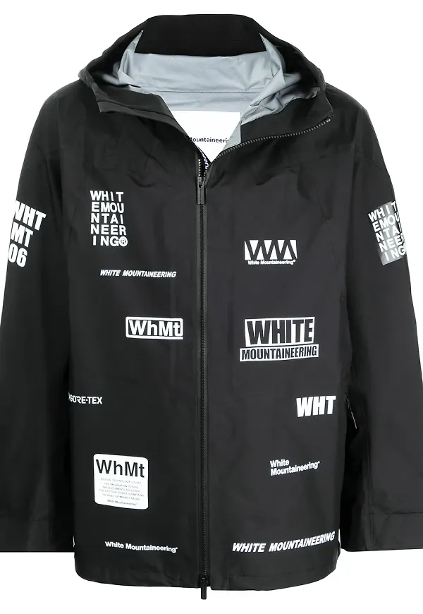 White Mountaineering lättviktsjacka med grafiskt tryck - Svart