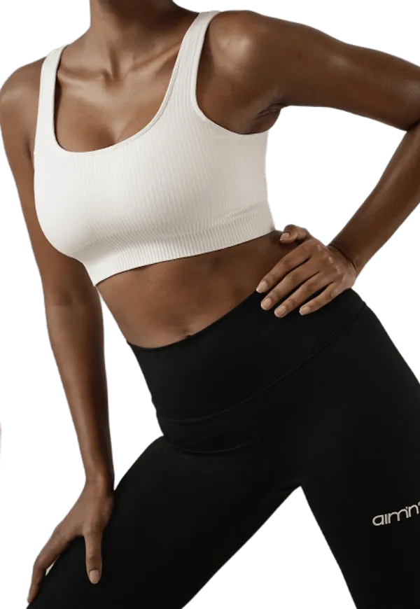 White Ribbed Seamless Bra