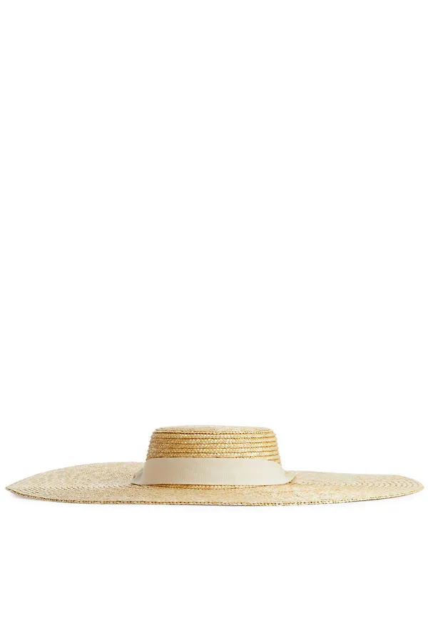 Wide-Brimmed Straw Hat - Beige