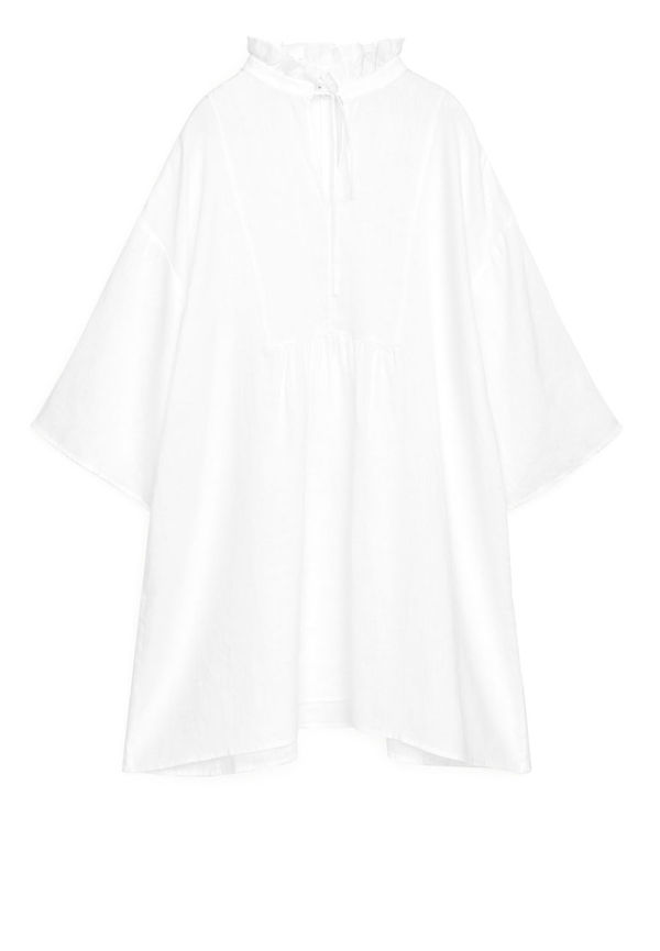 Wide-Fit Linen Dress - White