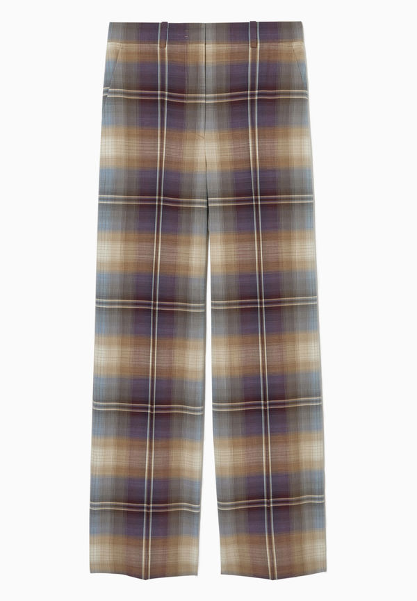 WIDE-LEG CHECKED WOOL-BLEND TROUSERS