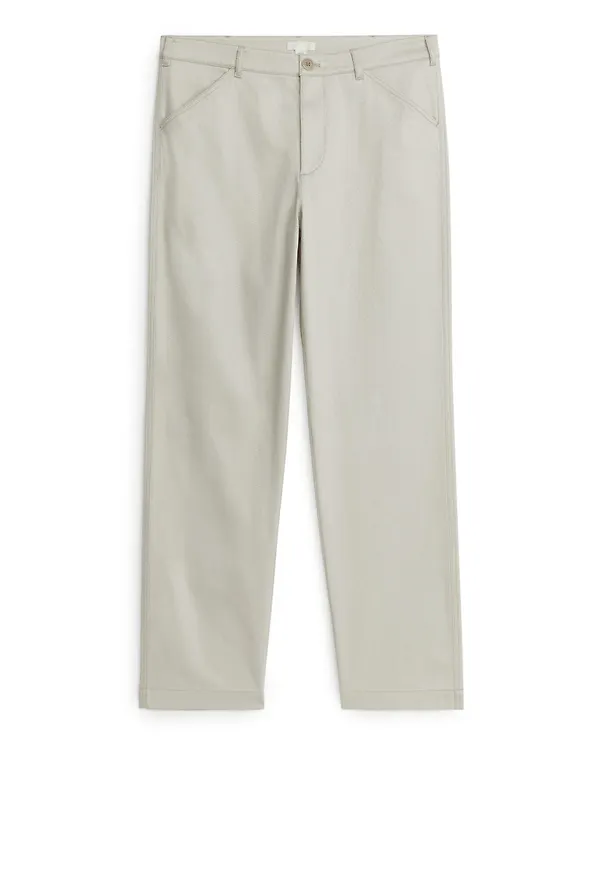 Wide-Leg Cotton Trousers - Beige