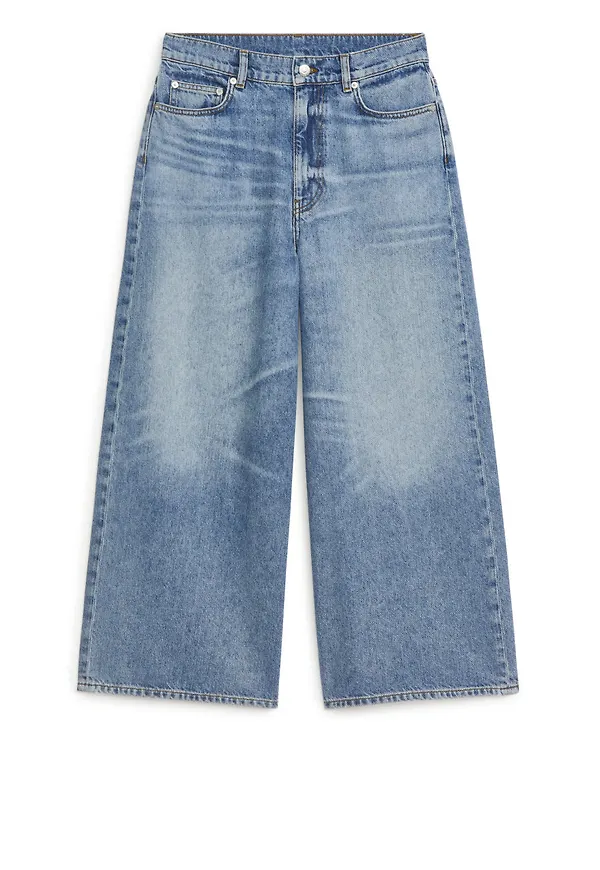 WIDE-LEG CROPPED Non-Stretch Jeans - Blue