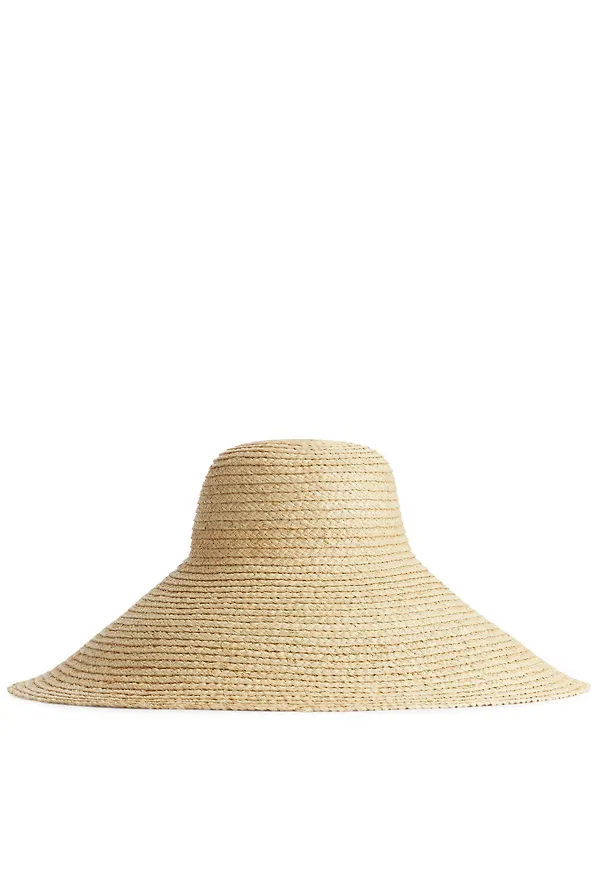 Wide Brim Straw Hat - Beige