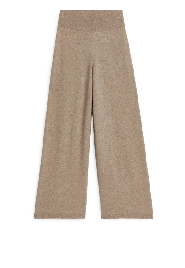 Wide Cashmere Trousers - Beige