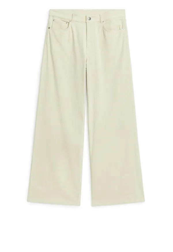 Wide Corduroy Trousers - Beige