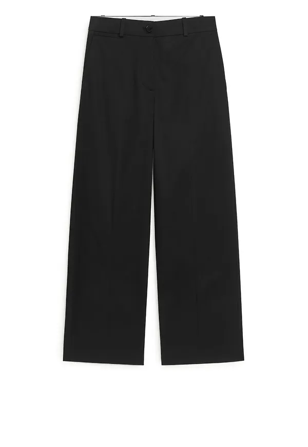 Wide Cotton Twill Trousers - Black