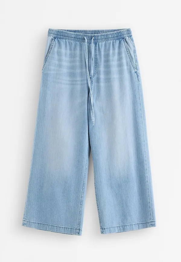 WIDE croppad denimbyxa med elastisk midja