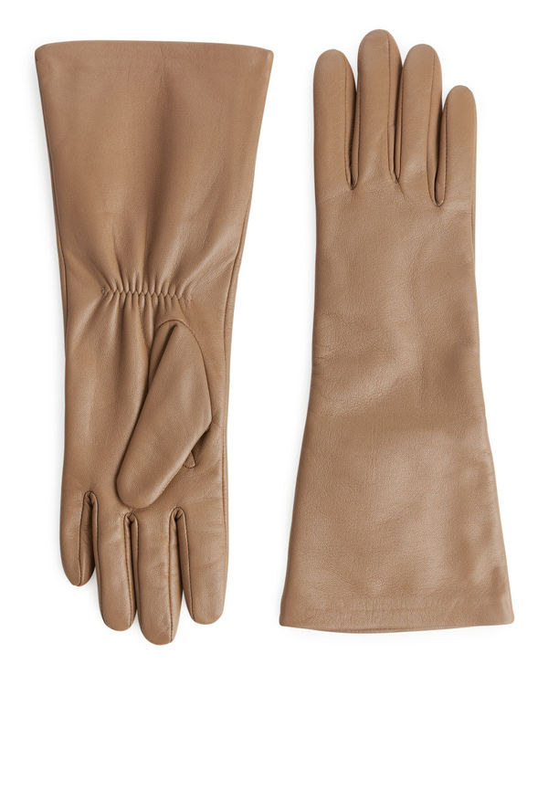 Wide Cuff Leather Gloves - Beige