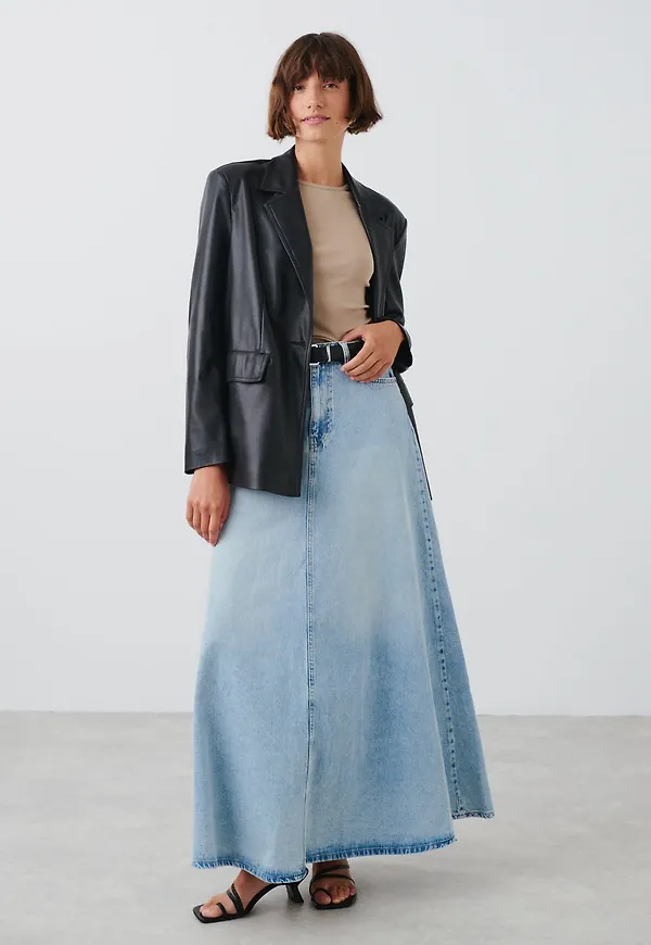Wide denim skirt