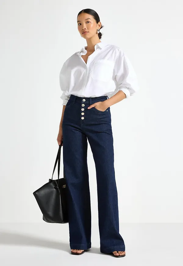 WIDE high waist jeans med lätt stretch