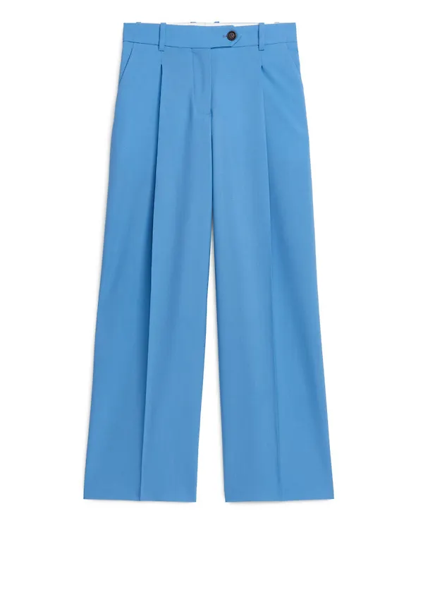 Wide Hopsack Wool Trousers - Blue