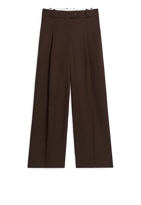 Wide Hopsack Wool Trousers - Brown