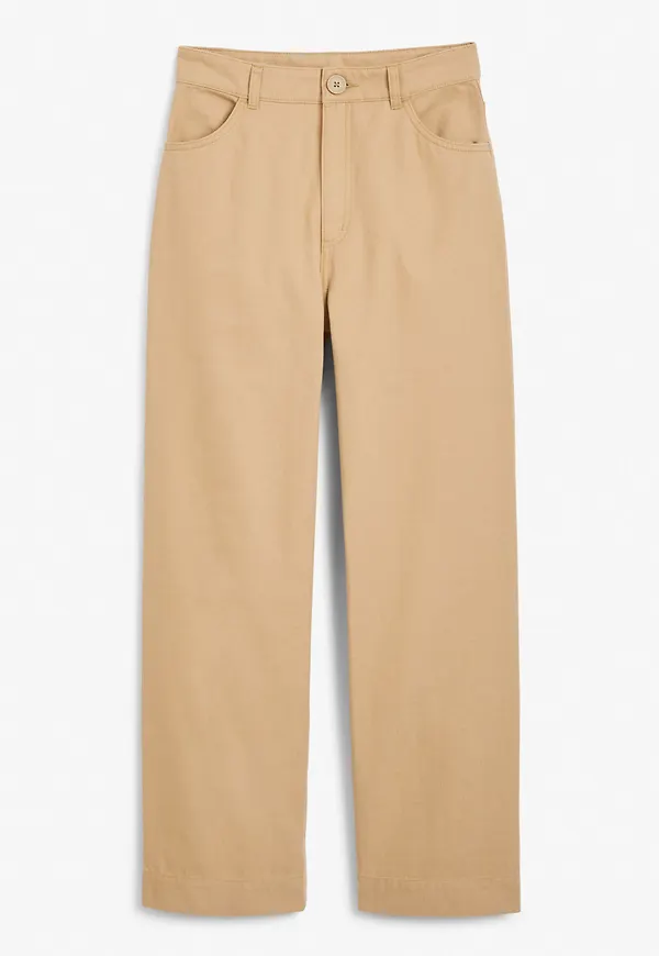Wide leg twill trousers - Beige