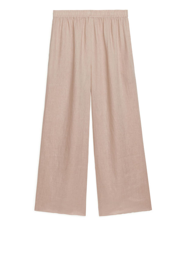 Wide Linen Trousers - Beige