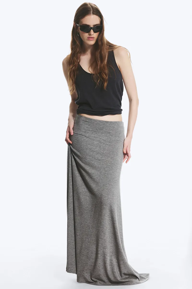 Wide Mid Rise Maxi Skirt