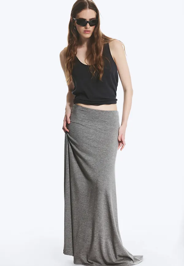 Wide Mid Rise Maxi Skirt