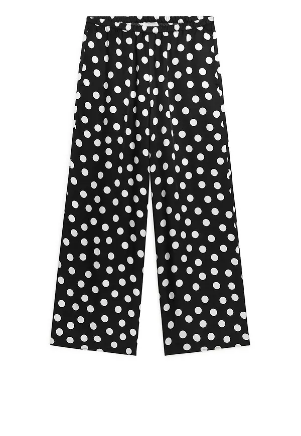 Wide Satin Trousers - Black