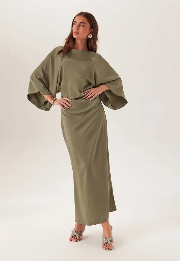 Wide Sleeve Satin Ankle Dress