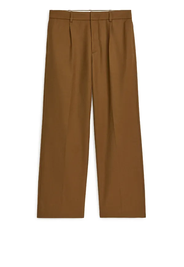 Wide Wool-Blend Trousers - Beige