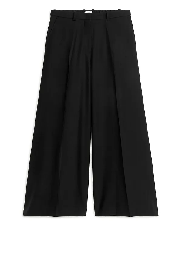 Wide Wool-Blend Trousers - Black