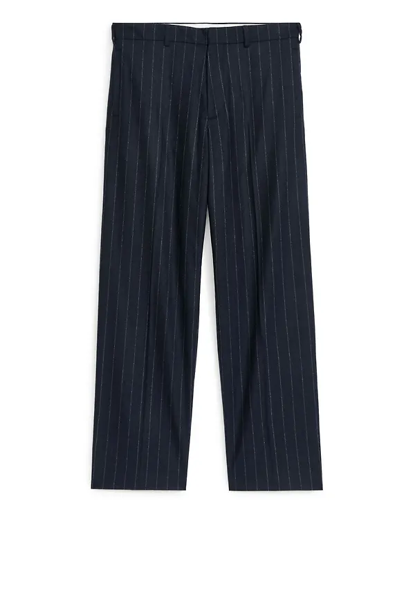 Wide Wool Blend Trousers - Blue
