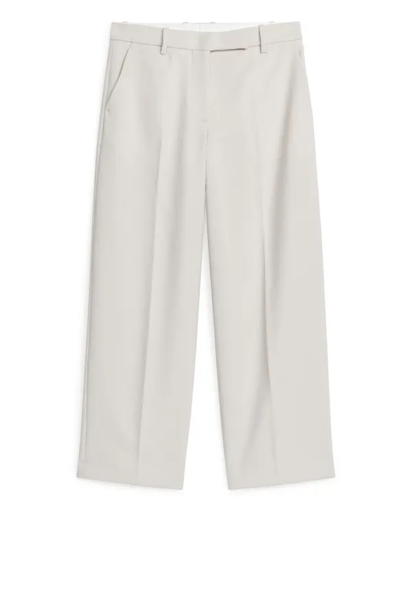 Wide Wool Trousers - Beige