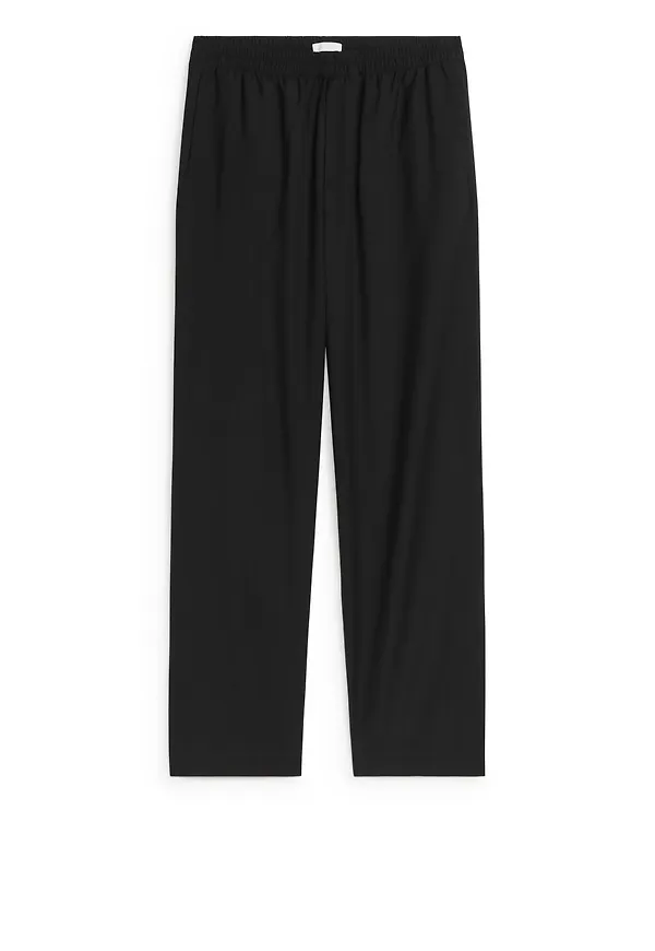 Wide Wool Trousers - Black