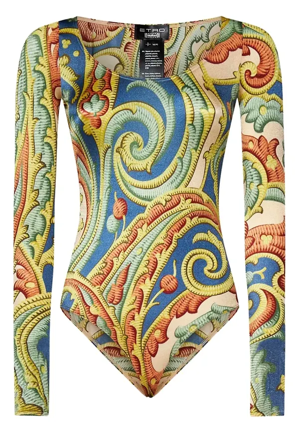Wolford paisleymönstrad långärmad body - Grön
