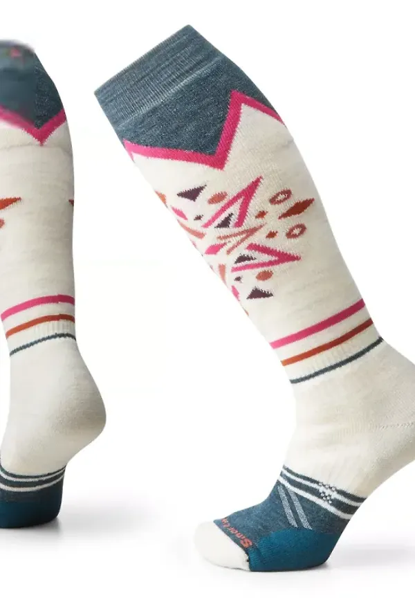 Women's Ski Full Cushion Mountain Snowflake Pattern Over The Calf Socks