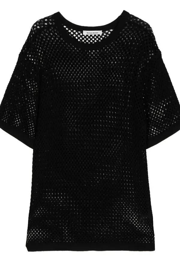 Wood Wood stickad t-shirt med rundad hals - Svart