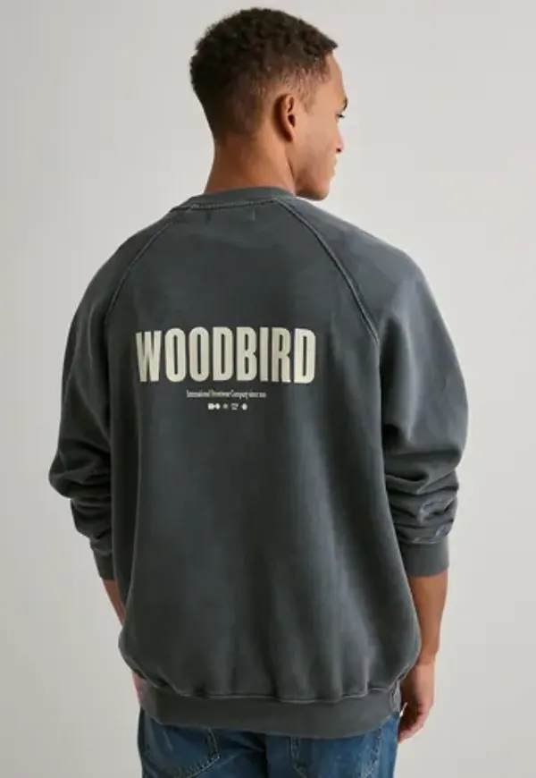 Woodbird Zhang Washed Logo Crew Sweatshirts Svart