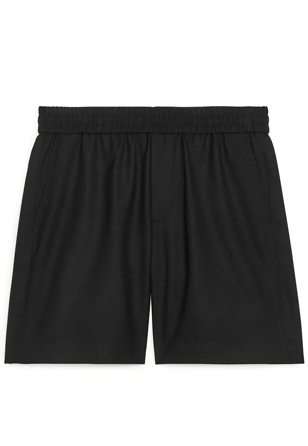 Wool-Blend Drawstring Shorts - Black