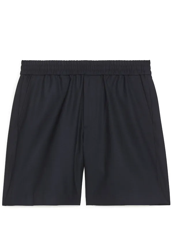 Wool-Blend Drawstring Shorts - Blue