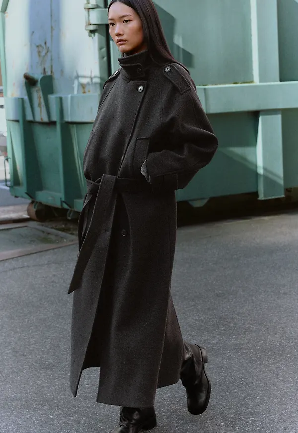 Wool-Blend Belted Double-Breasted Coat
